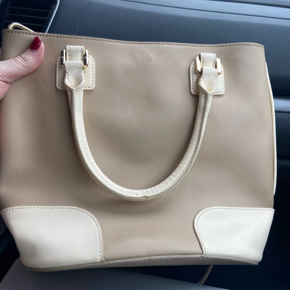 Tory Burch Taupe and Cream Tote Bag